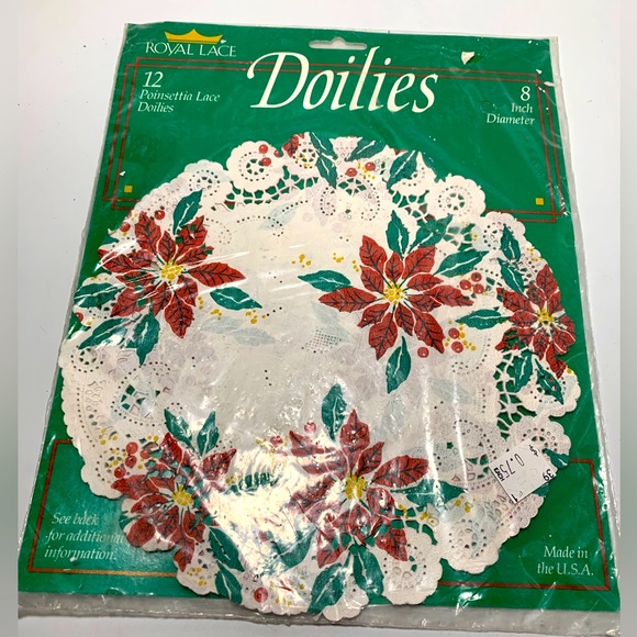 Vintage 8 Inch Doilies Paper Lace Poinsettias Package of 12 New in Package - Picture 1 of 6